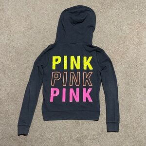 PINK Dark Grey Zip-Up Hoodie with Sequins on Back